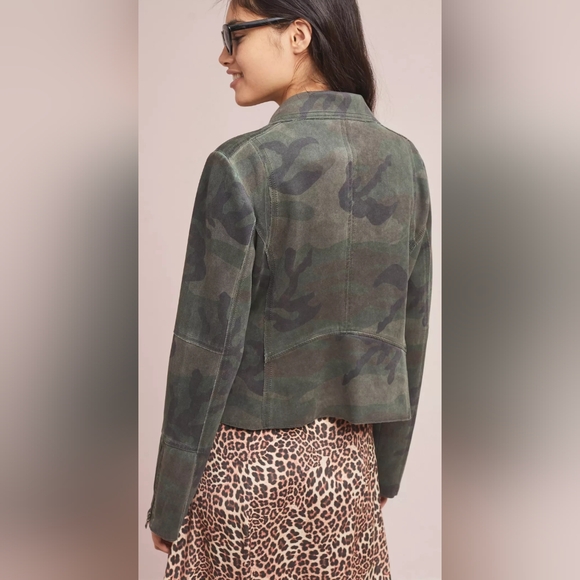 Anthro Marrakech Camo Moto Front Zip Faux Suede Jacket Size Medium - Picture 3 of 9